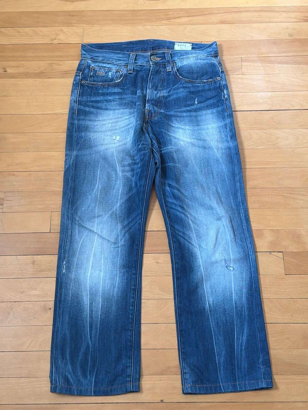 G-Star Raw "3301" 29W Classic Faded Distress Denim Jean